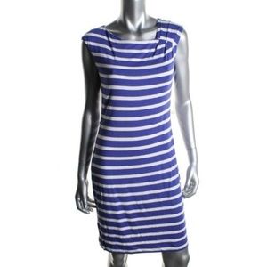 CALVIN KLEIN BLUE WHITE ASYMMETRICAL NECKLINE